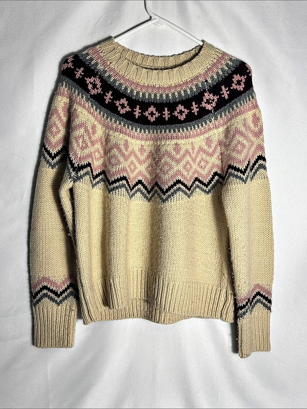 Lucky Brand Fair Isle Crew Pullover Sweater Geometric Wool Blend Size Small